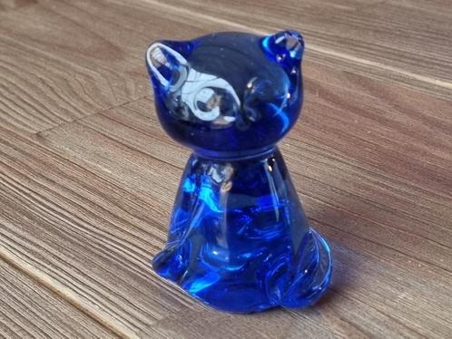 Mooie Vintage Poes Kat Beeld Glas Pressed Paper Blauw Murano, Verzamelen, Beelden en Beeldjes, Gebruikt, Dier, Verzenden