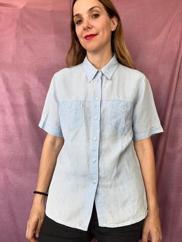 Vintage blouse / shirt - lichtblauw - 36/38 S/M