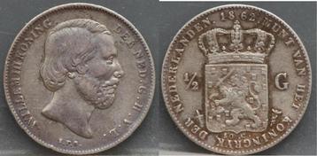 Zilveren 1/2 gulden 1862 - halve gulden 1862 - Willem 3