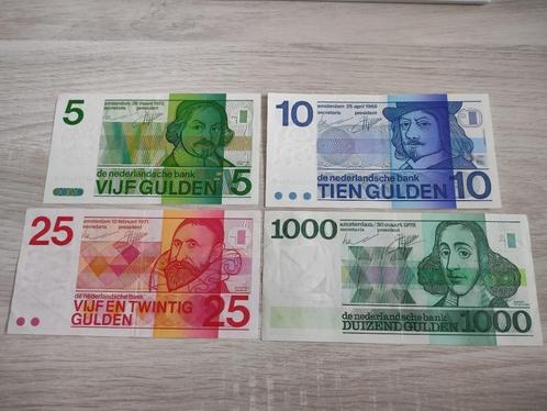 Set hele mooie biljetten 5, 10, 25 en 1000 gulden Erflaters, Postzegels en Munten, Bankbiljetten | Nederland, 1000 gulden, Ophalen of Verzenden