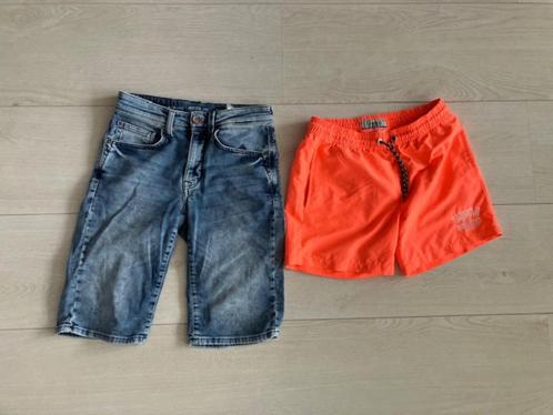 Petrol korte jeans broek en Vingino Zwembroek, Kinderen en Baby's, Kinderkleding | Maat 164, Zo goed als nieuw, Jongen, Broek