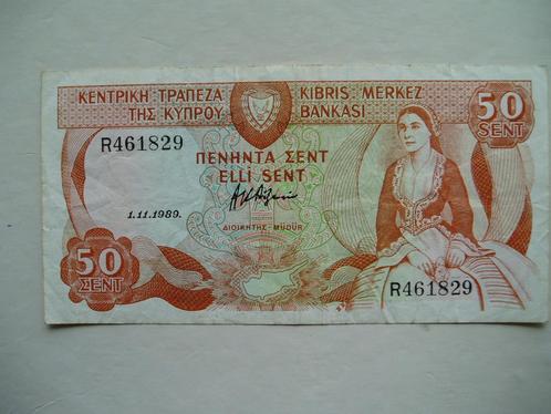 617. Cyprus, 50 cents 1989., Postzegels en Munten, Bankbiljetten | Europa | Niet-Eurobiljetten, Los biljet, Overige landen, Verzenden