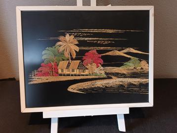 Schilderij Indonesisch landschap gemaakt van bamboe