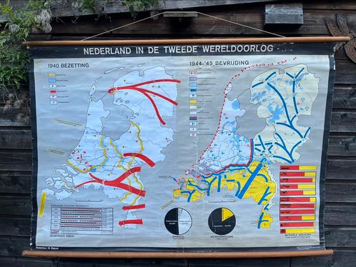 Schoolkaart Nederland in de Tweede Wereldoorlog, Antiek en Kunst, Antiek | Schoolplaten, Geschiedenis, Ophalen of Verzenden