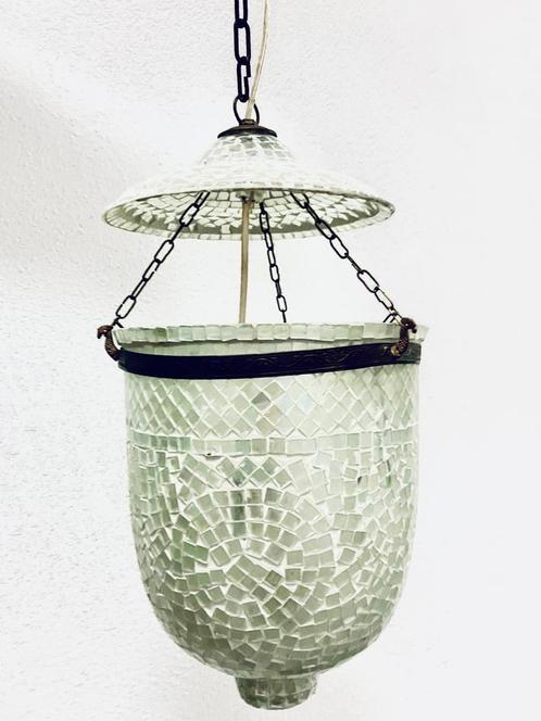 hanglamp india met parelmoer mozaik, Huis en Inrichting, Lampen | Hanglampen, Gebruikt, Minder dan 50 cm, Glas, Metaal, Ophalen