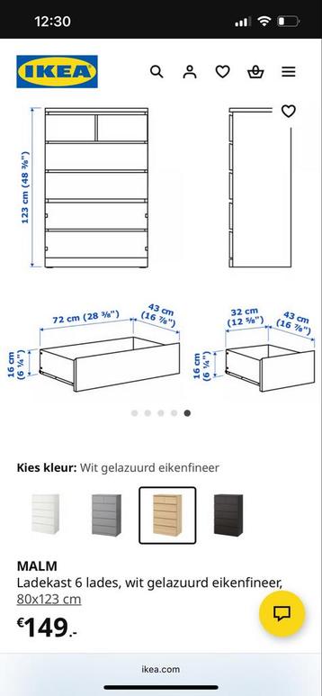 3x Ikea Malm ladekast met 6 lades, €75 per stuk - afbeelding 3 3x Ikea Malm ladekast met 6 lades, €75 per stuk - afbeelding 3