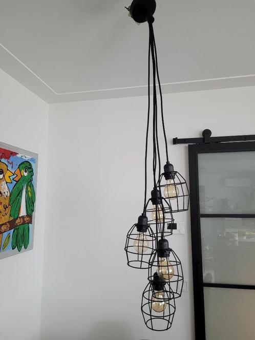 Industriële lamp zwart Hanglamp met 5 lampenkappen ZGAN, Huis en Inrichting, Lampen | Hanglampen, Zo goed als nieuw, 50 tot 75 cm