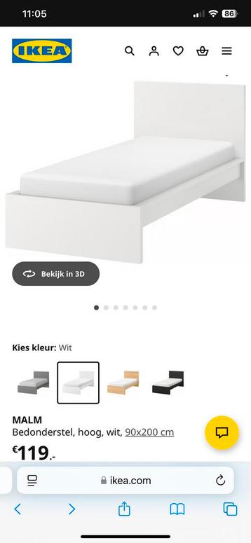 IKEA Malm wit bed 90x200 + lattenbodem - afbeelding 2 IKEA Malm wit bed 90x200 + lattenbodem - afbeelding 2