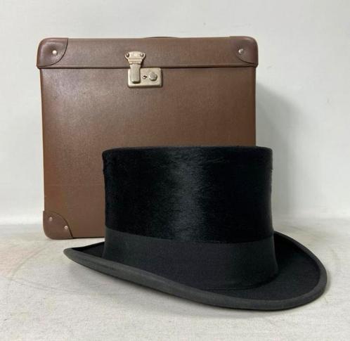 Vintage Adbar Hat - Zwarte hoge hoed met koffer (1930), Antiek en Kunst, Antiek | Kleding en Accessoires, Heren, Ophalen of Verzenden