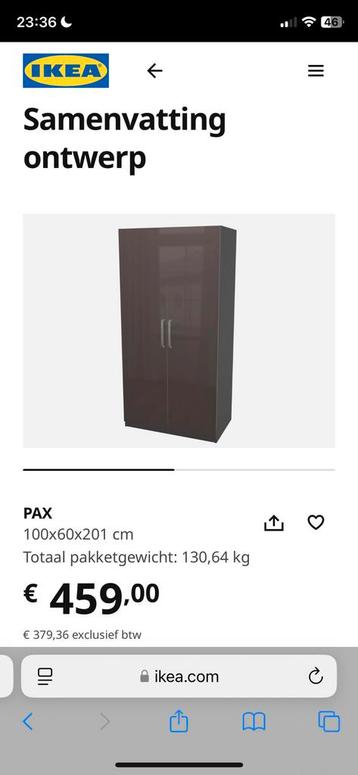 Pax kast donker bruin/zwart Ikea 100x60x201 cm - afbeelding 1 Pax kast donker bruin/zwart Ikea 100x60x201 cm - afbeelding 1