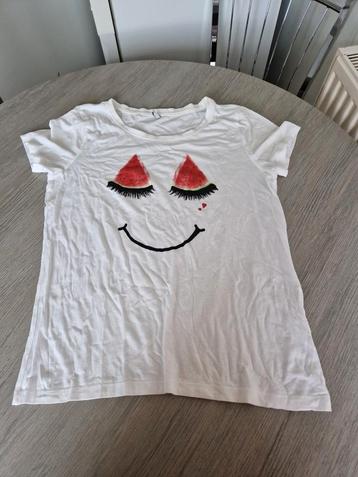 T-shirt maat L merk Only smiley watermeloen wit 