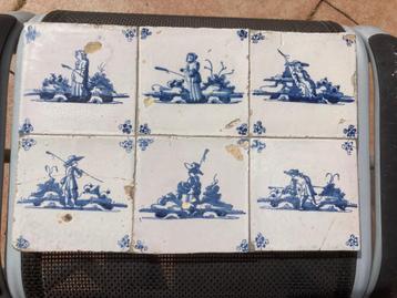 Tableau van 6  antieke blauwe herder tegels