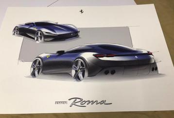 Ferrari Roma lithografie design schets poster brochure 