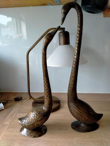 Prachtige set van zware vintage ganzen met vintage lamp 