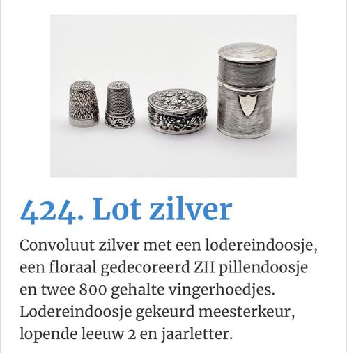 Lodereindoosje, pillendoosje en vingerdopjes zilver, Antiek en Kunst, Antiek | Goud en Zilver, Zilver, Ophalen of Verzenden