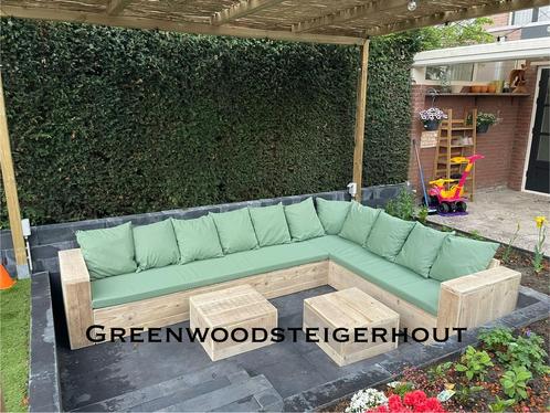 Steigerhout Hoekbank Loungebank Hoekbanken Tuinmeubelen, Tuin en Terras, Tuinsets en Loungesets, Zo goed als nieuw, Steigerhout