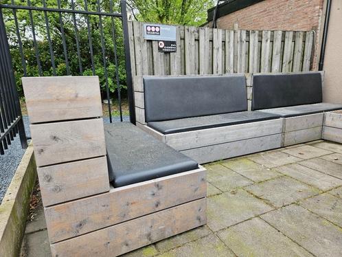 steigerhouten loungebanken, Tuin en Terras, Tuinsets en Loungesets, Gebruikt, Loungeset, Steigerhout, Meer dan 8 zitplaatsen, Bank