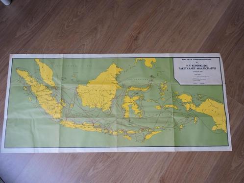 1955: Kaart scheepvaart verbindingen Kon. Paketvaart Indie, Boeken, Atlassen en Landkaarten, Gelezen, Landkaart, Wereld, 1800 tot 2000