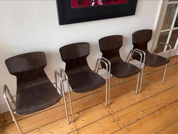 4 pagholz stoelen met leuning, vintage conditie