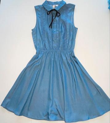 Blauwe korte lyocell jurk kant zwart striklint H&M 34