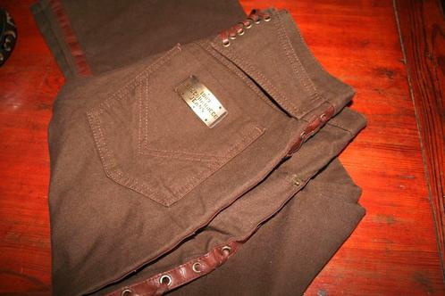 36 rocco barocco italie flared jeans  lederen vetertjes, Kleding | Dames, Broeken en Pantalons, Nieuw, Maat 36 (S), Bruin, Lang