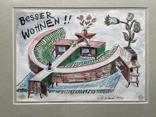 Milan Kunc - "Besser wohnen" - gemengde techniek op papier, Antiek en Kunst, Kunst | Tekeningen en Foto's, Ophalen of Verzenden