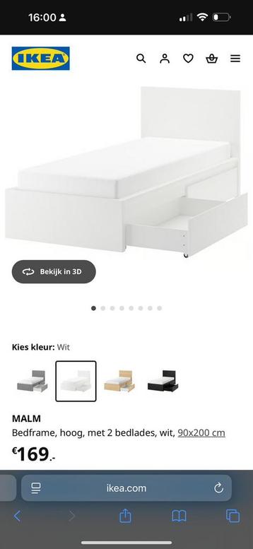 MALM IKEA 1P bed Frame hoog ,wit 90x200cm met 2 lades - afbeelding 3 MALM IKEA 1P bed Frame hoog ,wit 90x200cm met 2 lades - afbeelding 3