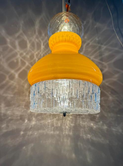 Art deco glazen hanglampen met mooie warme led verlichting, Huis en Inrichting, Lampen | Hanglampen, Zo goed als nieuw, Minder dan 50 cm