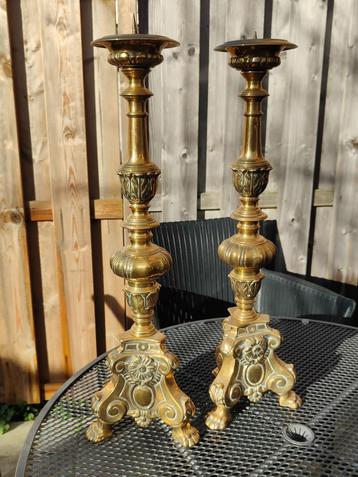 2 x Franse antieke jaren 1800 Bronzen altaar kandelaars