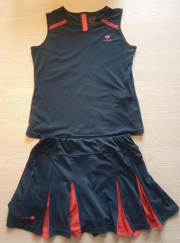 Tennis shirt + rok, blauw oranje, maat 151-160 (zie korting)