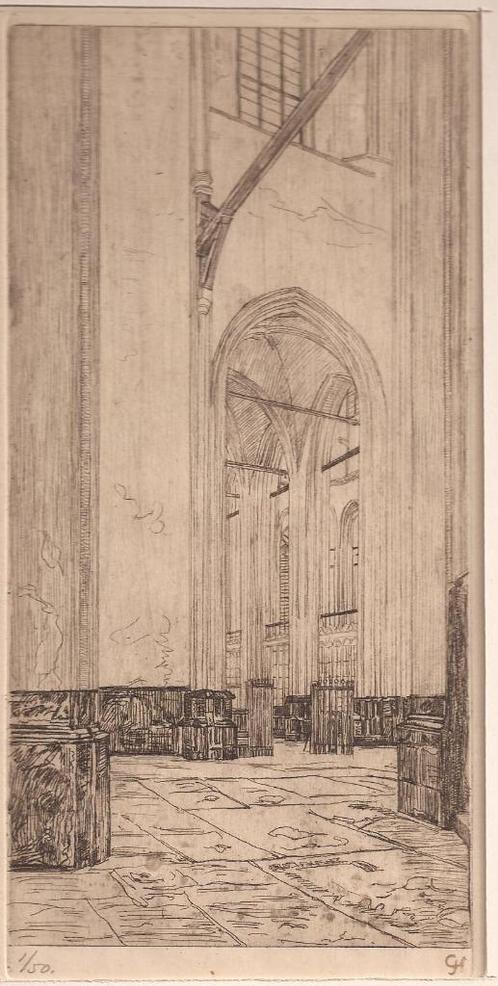 Haverkamp, G.C. (1872-1926). Kerkinterieur Hoorn ? Ets 1909, Antiek en Kunst, Kunst | Etsen en Gravures, Ophalen of Verzenden