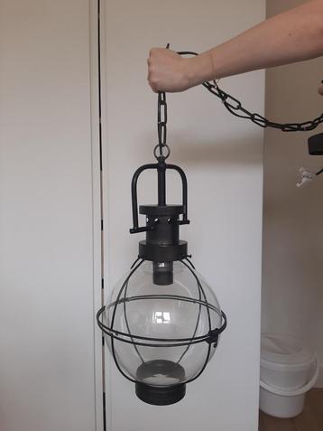 Hanglamp scheepslamp, glas en metaal, industrieel