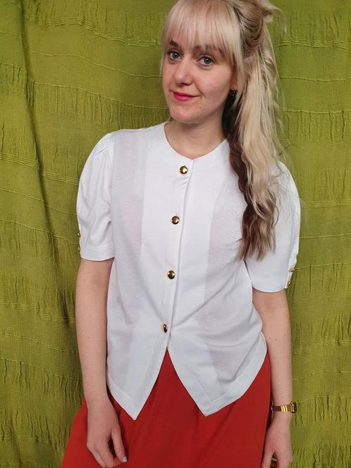 Vintage witte blouse - wit - shirt - top -gouden knopen 38/M, Kleding | Dames, Blouses en Tunieken, Gedragen, Maat 38/40 (M), Wit