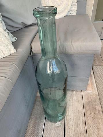 Glazen fles vaas 75 cm hoog, groen, decoratie 