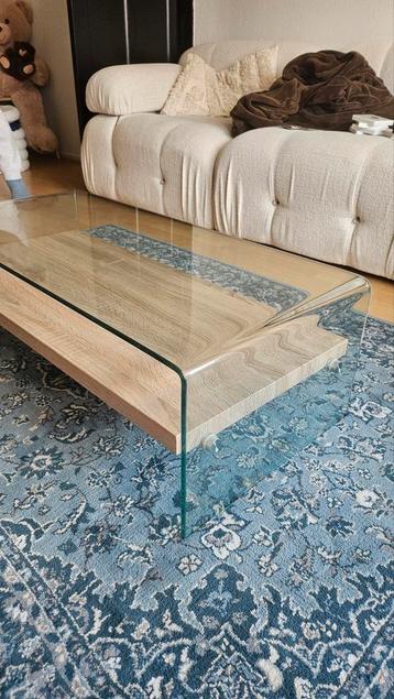 Salon tafel glas met houte plank
