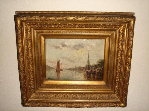 Henri Arden,  (1858-1917), Sailboats near the port., Antiek en Kunst, Kunst | Schilderijen | Klassiek, Ophalen of Verzenden