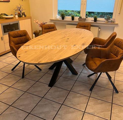 Ovale Ronde Eiken Tafel Eettafel Massief Eikenhout Spinpoot, Huis en Inrichting, Tafels | Eettafels, Nieuw, Ovaal, Eikenhout, Grenenhout