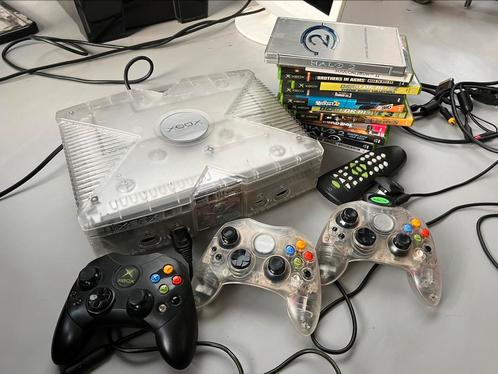 Xbox Crystal Edition, 3x crystal controllers, 12 games, Spelcomputers en Games, Spelcomputers | Xbox Original, Gebruikt, Met 3 controllers of meer