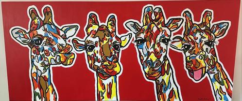 'Four Giraffes' van Britt Kleiberg (180 x 80), Antiek en Kunst, Kunst | Schilderijen | Modern, Ophalen