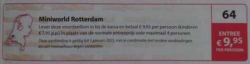 Miniworld Rotterdam Entree €9,95 p.p. Postcodeloterij bon 64, Tickets en Kaartjes, Recreatie | Pretparken en Attractieparken, Drie personen of meer