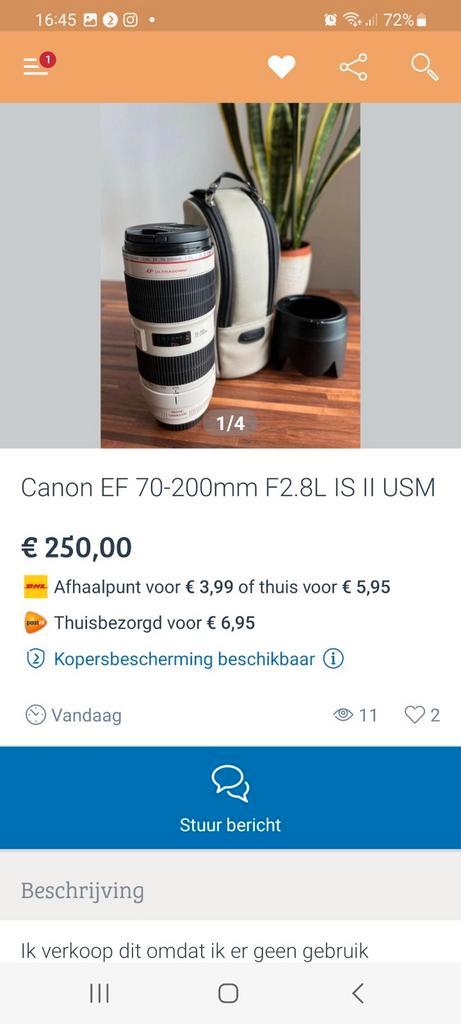 Canon EF 70-200mm Lens, Audio, Tv en Foto, Fotografie | Lenzen en Objectieven, Ophalen