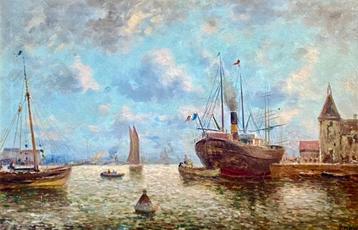 Haven met vissers boten en zeilschepen. D. Moret (ca 1900)