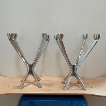 SALE.  Mid-century space age kandelaar set aluminium vintage