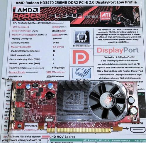 AMD RADEON HD3470 256MB DDR2 DisplayPort Low Profile PCI-E, Computers en Software, Videokaarten, Zo goed als nieuw, AMD, PCI-Express 2.0