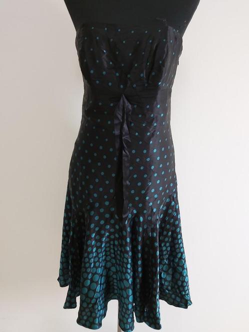 J418 - Strapless zwart-blauwe Ted Baker jurk maat 3 = L (1), Kleding | Dames, Jurken, Zo goed als nieuw, Maat 38/40 (M), Zwart