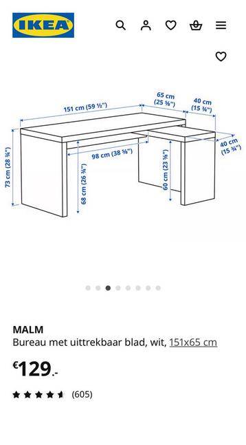 Ikea bureau Malm wit - afbeelding 2 Ikea bureau Malm wit - afbeelding 2