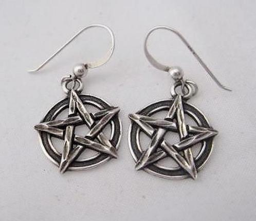 Pentagram oorbellen, zilver, mooi bewerkt (7684-1054), Sieraden, Tassen en Uiterlijk, Oorbellen, Zo goed als nieuw, Zilver, Zilver