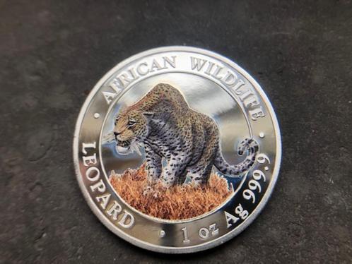 2023 Somalia - Leopard - 1 oz silver coloured gekleurd, Postzegels en Munten, Edelmetalen en Baren, Zilver, Ophalen of Verzenden
