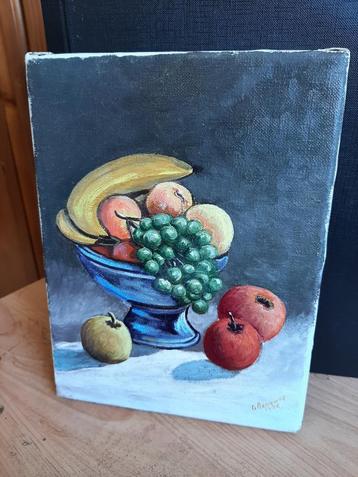 schilderij   ''fruitschaal''kunstschilder 1980 goede staat