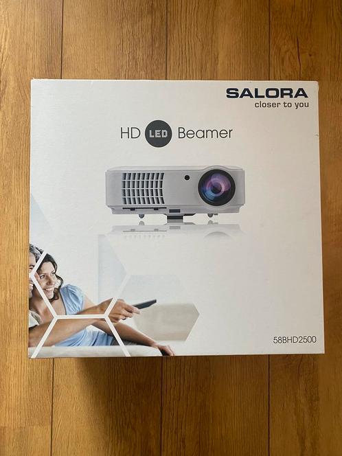 Salora Beamer 58BHD2500 + Projectiescherm, Audio, Tv en Foto, Beamers, Zo goed als nieuw, LED, Overige resoluties, Ophalen